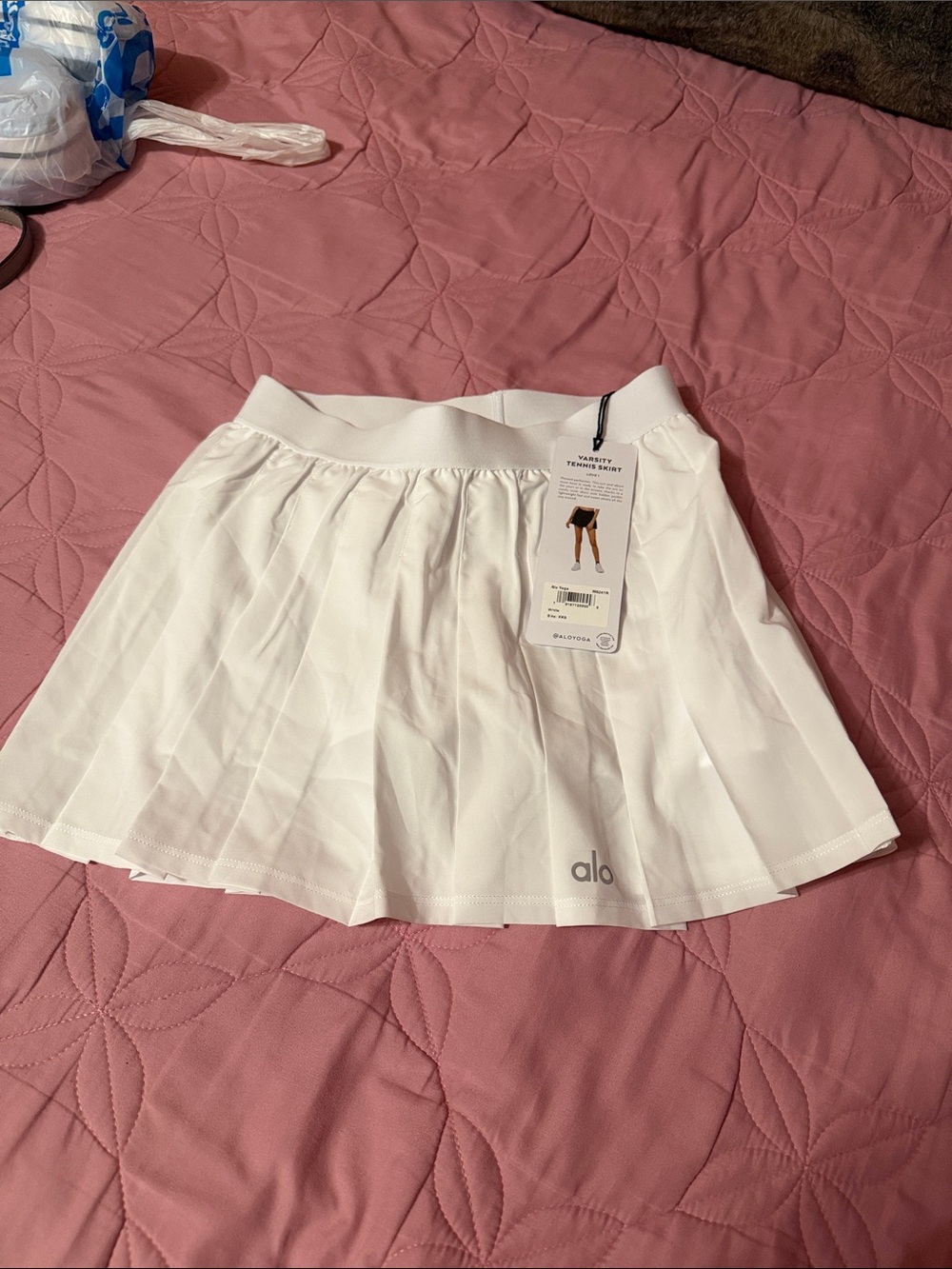 ALO Yoga White Pleated Circle Skater Skirt
